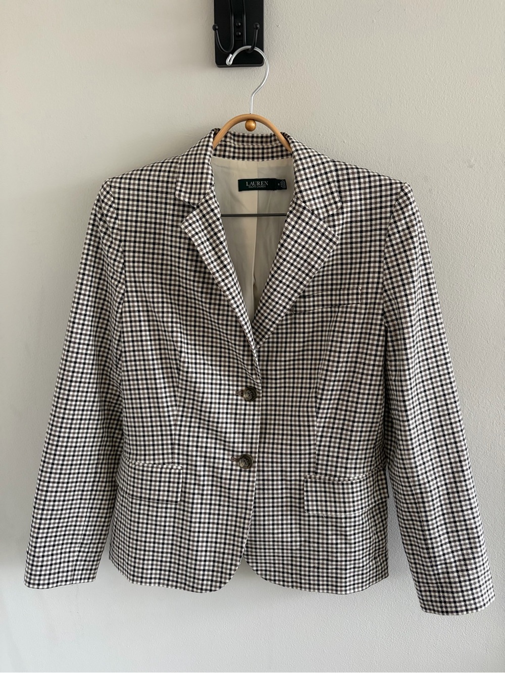 Lauren Ralph Lauren Black, Taupe, & White Gingham Tailored Blazer